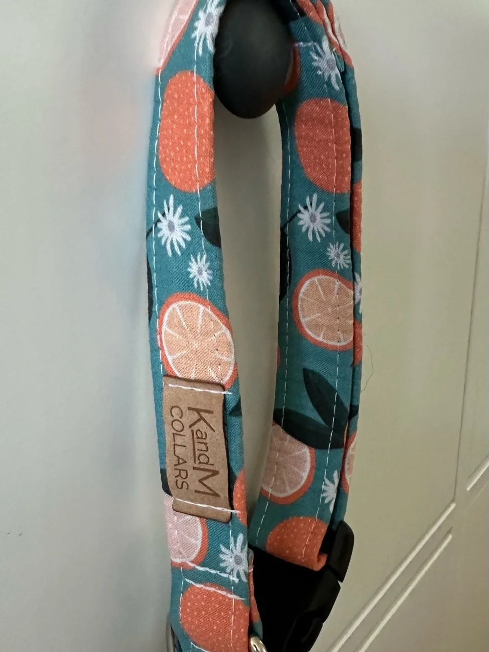 K and M Collar Teal Orange Citrus Pattern Dog Collar